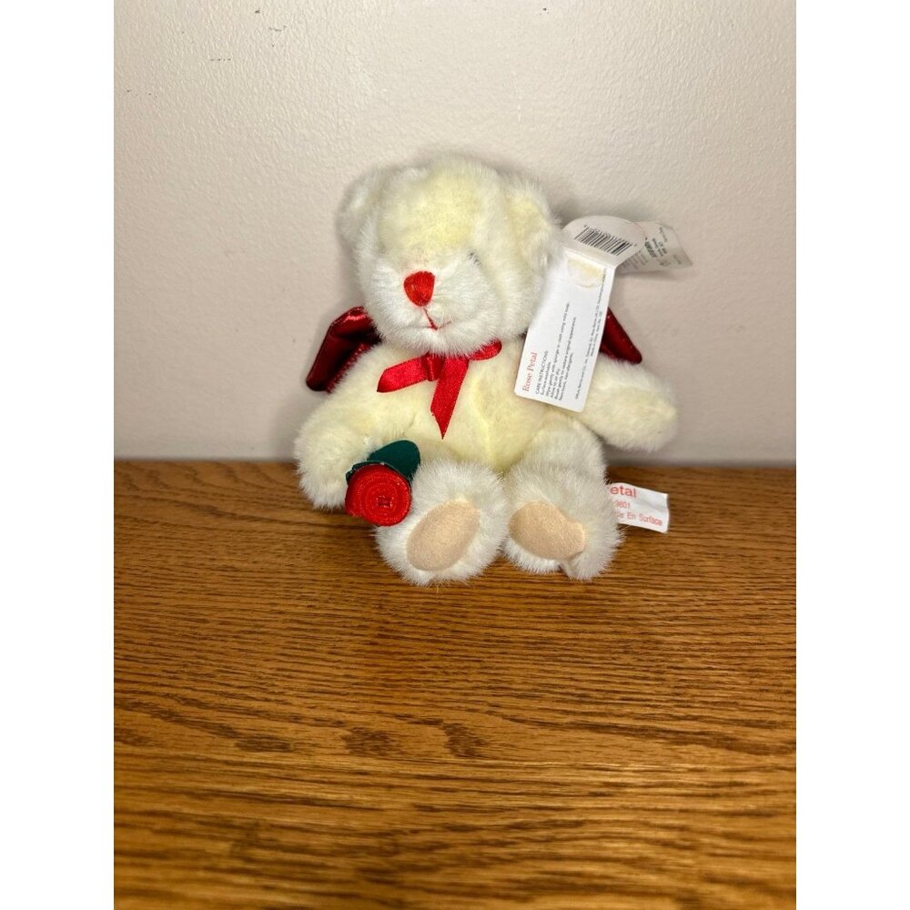 Russ ROSE PETAL WHITE & RED ANGEL TEDDY BEAR 5" Plush Stuffed Animal vintage
